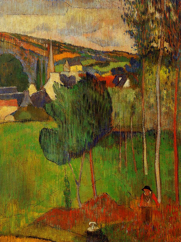 View of Pont-Aven from Lezaven - Paul Gauguin Painting